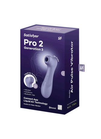 Stimulateur de clitoris 2 embouts Connecté avec technologie Liquid air Pro 2 Generation 3 violet USB Satisfyer - CC597815
